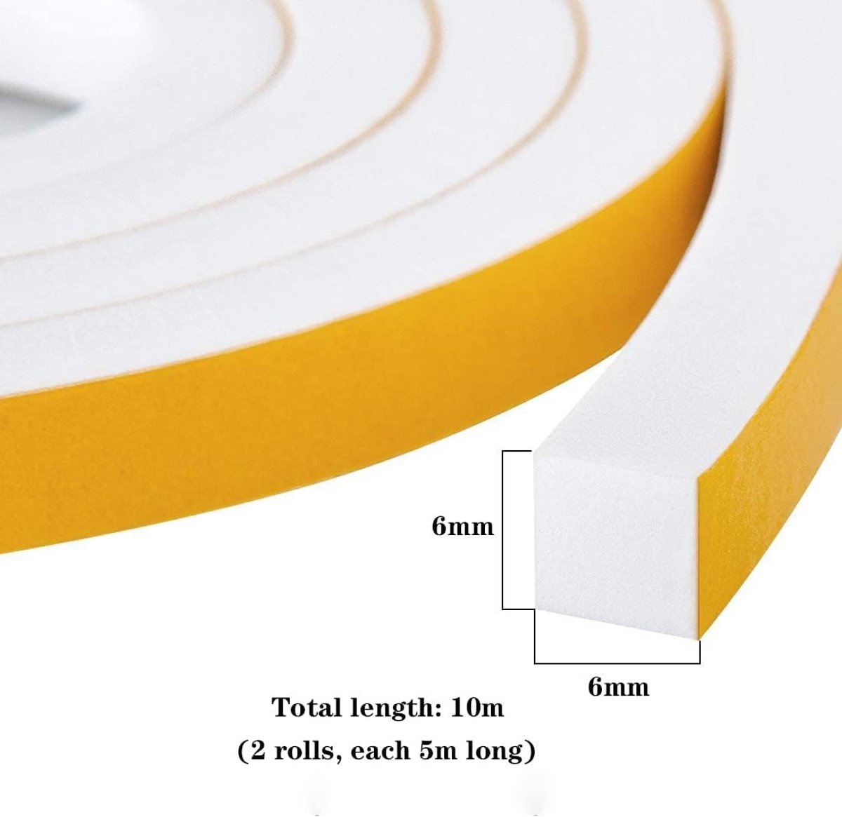 Zelfklevende Afdichtband 6mm (B) x 6mm (D) / 10m (L) voor Deuren en Ramen, Geluidsisolatie, Schokbestendig en Koudebescherming, Ideaal voor Afdichting en Anti-botsing