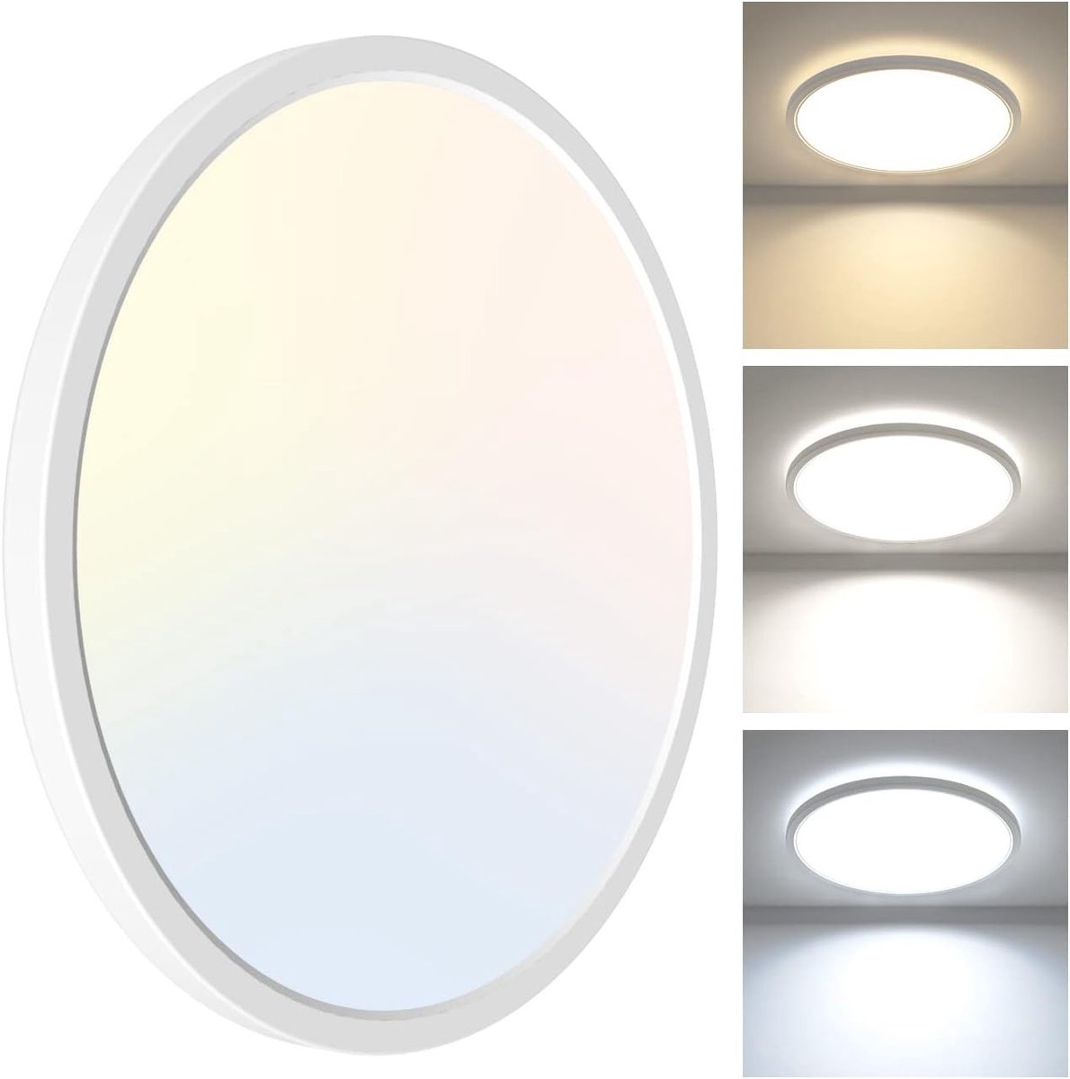 Led-plafondlamp - Wit - Energiezuinig - Drie kleurtemperaturen - Voor Badkamer, Keuken en Hal