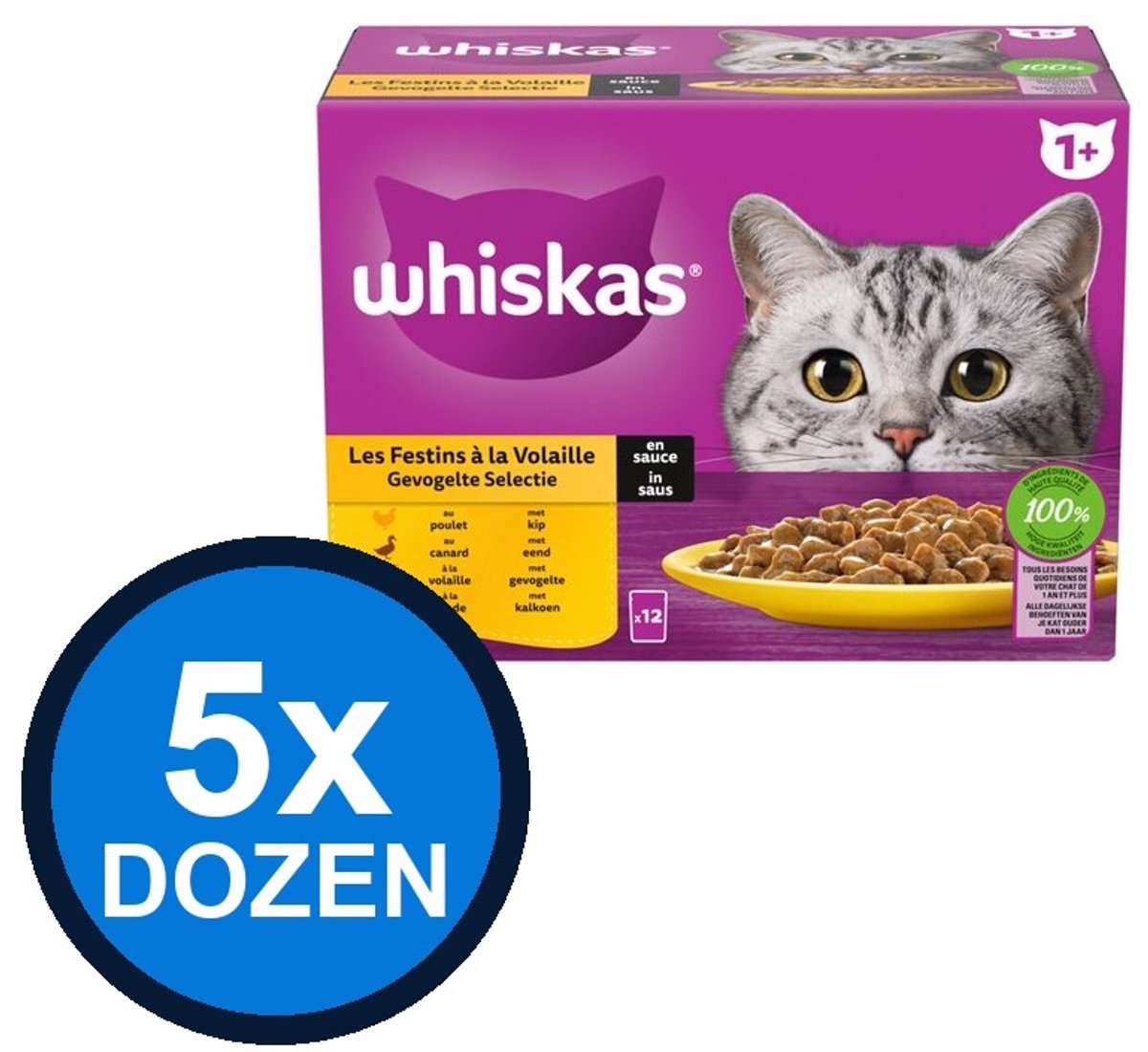 Whiskas Whiskas - 1+ Pouch Adult Saus Gevogelte Selectie Multipack (12x85g) - Kattenvoer Natvoer - 1.02 kg