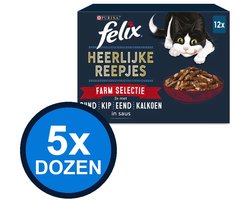 5x Felix - Heerlijke Reepjes In Saus Farm Selectie Multipack - Kattenvoer Natvoer - 960 g
