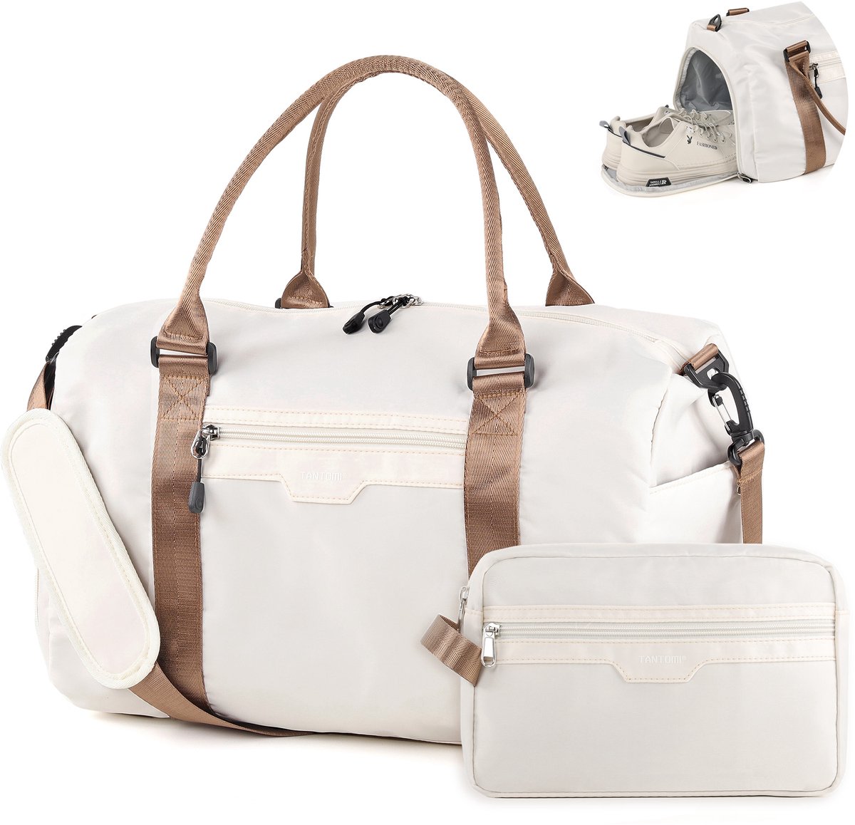 TANTOMI - Reistas - 44.5 x20 x28cm - waterdicht - met schoenenvak en nat vak - voor dames en heren - Handbagage tas - Inclusief Toilettas - Weekendtas - sporttas - voor reizen, sport, fitness