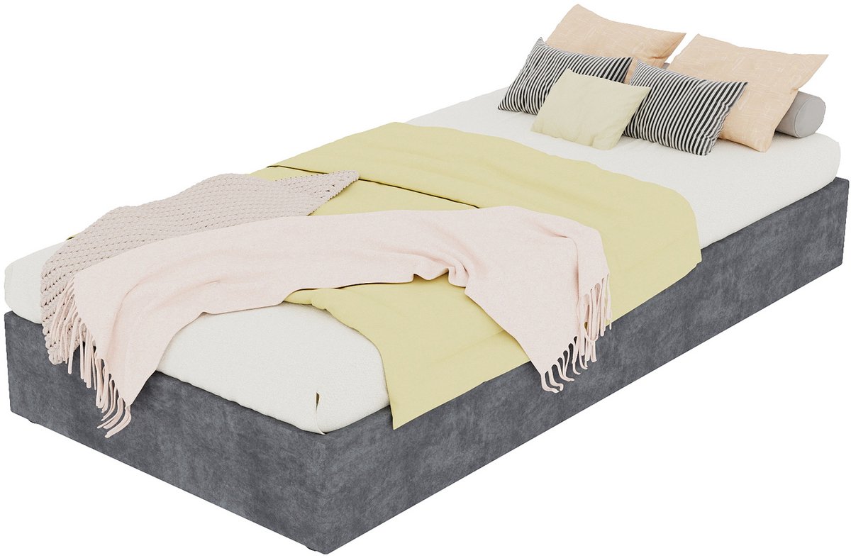 COVREO Gestoffeerd bedframe 90x200 cm grijs stof en metaal modern platformbed met stabiele constructie Grey