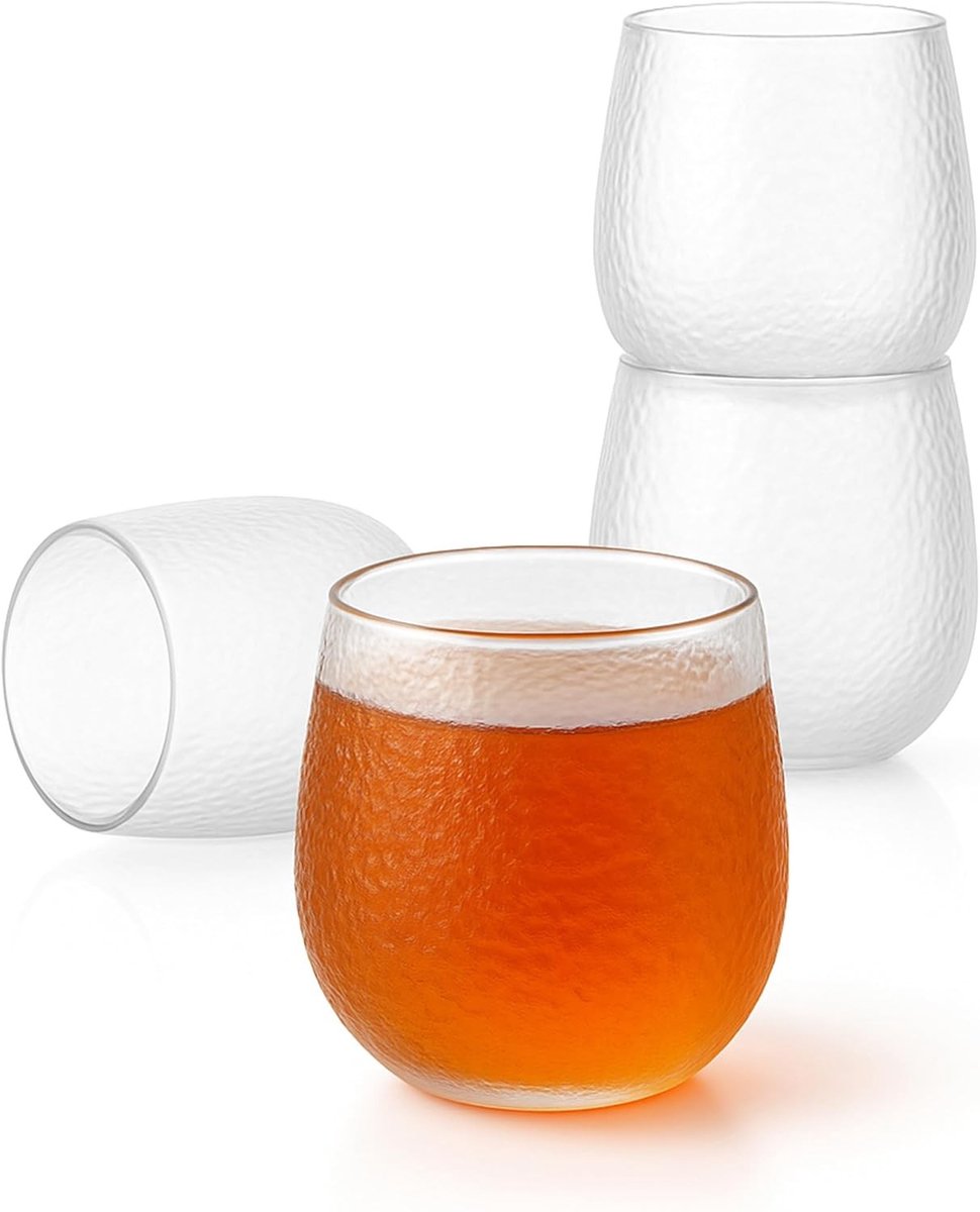 Theeglazen Set - Getextureerd Glas - Elegante IJsstructuur - Vaatwasmachinebestendig - Voor Thee, Water, Sap & Sake