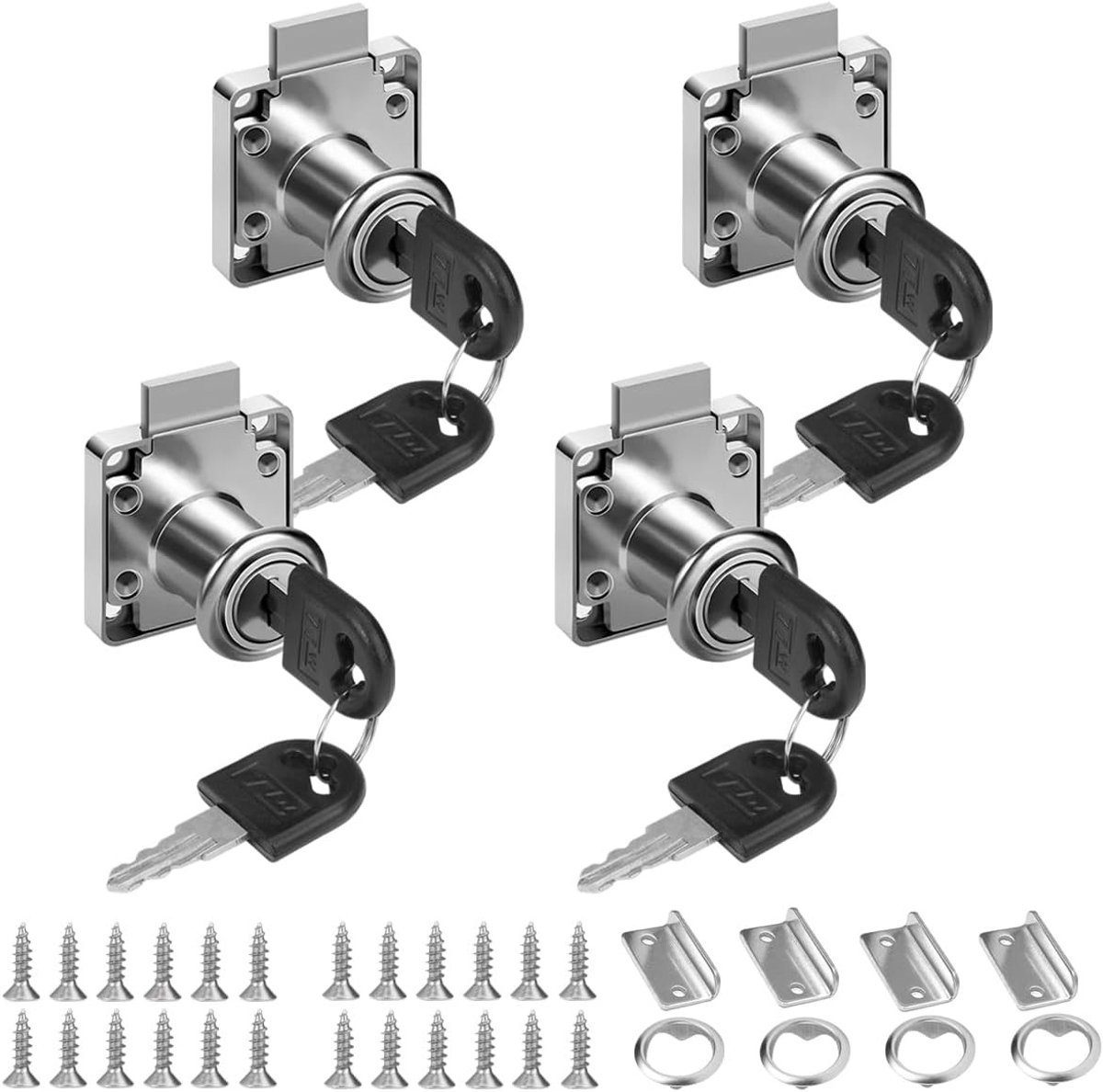 4 Sets 22mm Meubel Sloten met Sleutel, RVS Kastslot voor Lades en Kasten, Veiligheidsslot voor Meubels en Kasten (4 Stuks met Verschillende Knoppen)