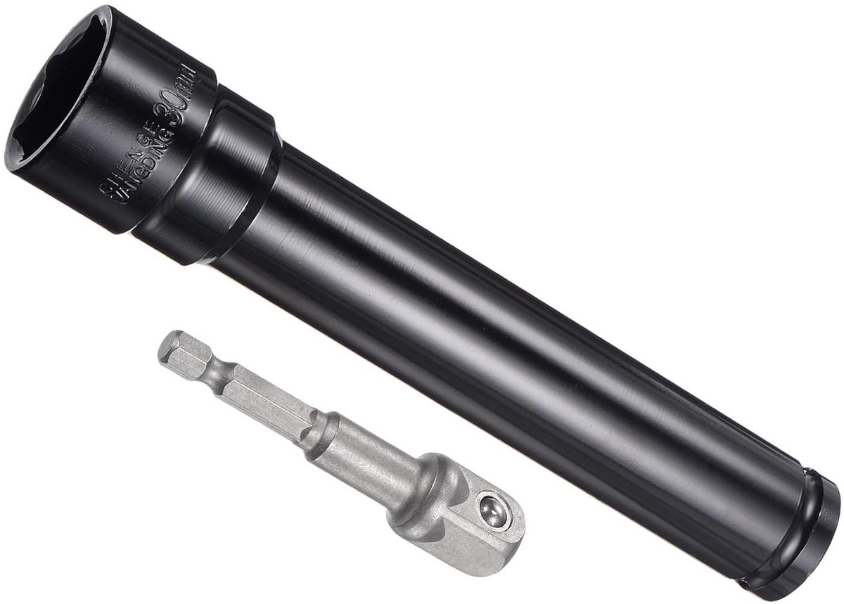 Complete Set Diepe Steeksleutels, 30mm Steeksleutel 1/2" Aandrijving, 8" Lengte met 1/4" Adapter - Perfect voor Elektrisch Gereedschap en Klussen in Huis