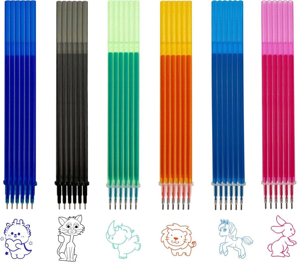 Erasable Refill 0.5mm Tip, Schoonmaak Gum, Zacht Schrijven, 36 Stuks in 6 Kleuren, 13cm Hoogte