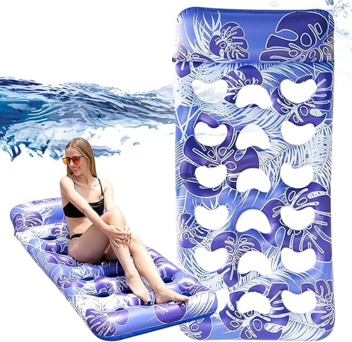 LISM-Opblaasbaar drijvend matras Geschikt voor volwassenen, opblaasbare hangmat van 180x90 cm, opblaasbaar zwembadmatras, opblaasbare zwembadstoel, geperforeerd drijvend zwembadvlot, drijvend roei- en surfspeelgoed