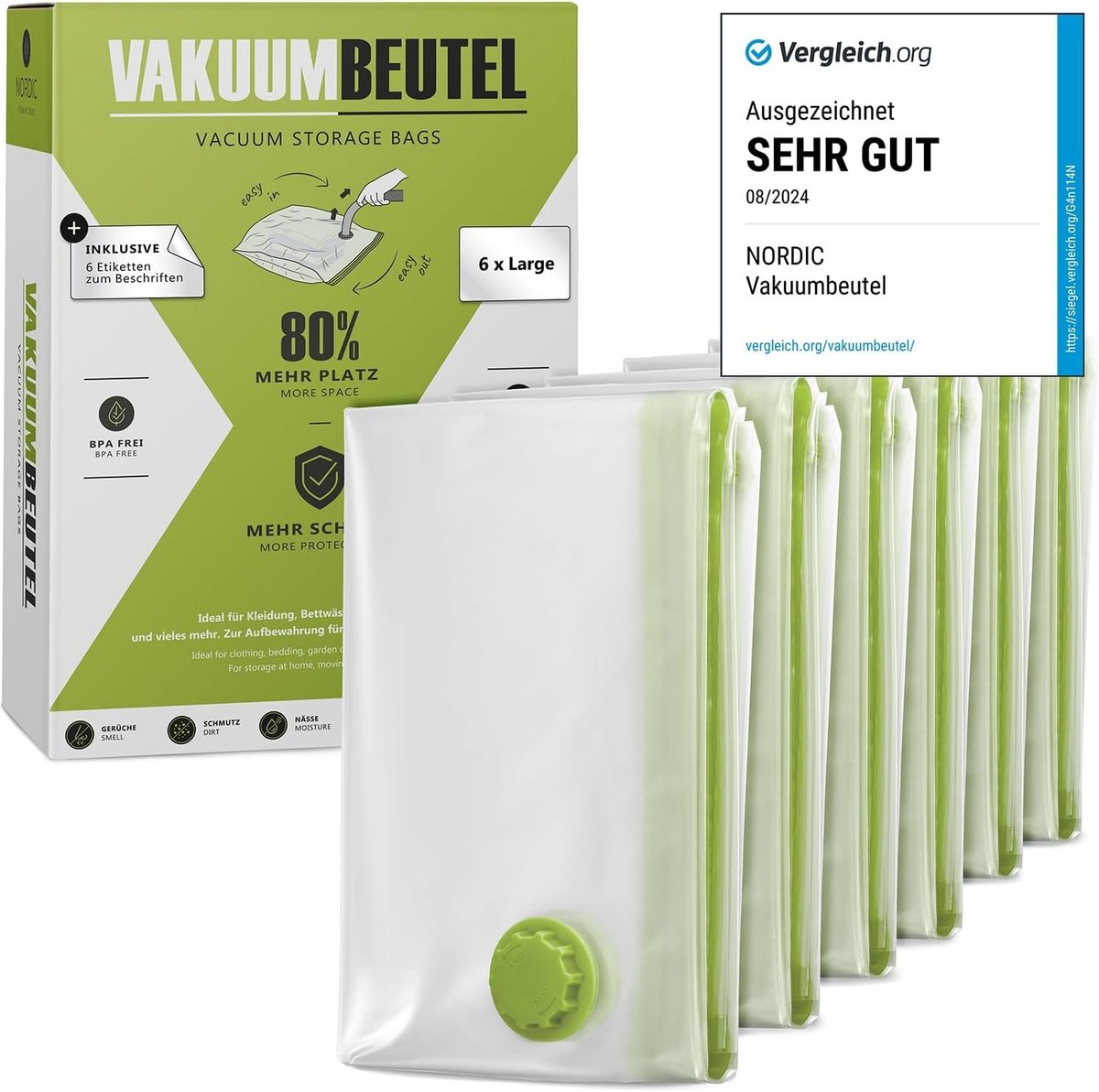 Vacuümzakken Set van 6 - Transparant - BPA-vrij en scheurvast - Inclusief etiketten - Voor Kleding en Beddengoed