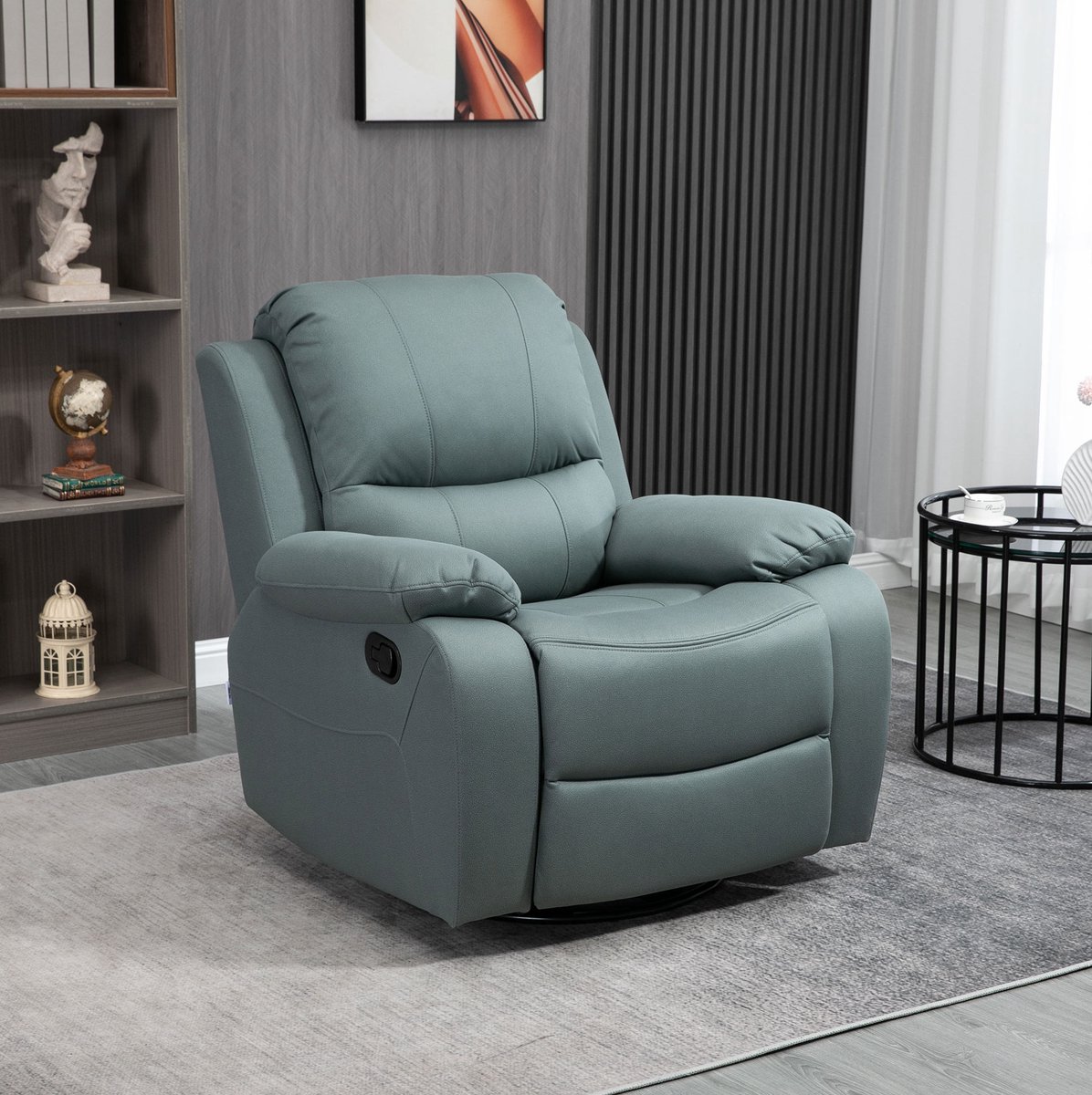 OKWISH Relaxfauteuil 93 x 100 x 98 Cm - Handmatig Verstelbaar Tot 135 Graden Met Draaifunctie En Voetsteun - Woonkamer - Polyester - Groen