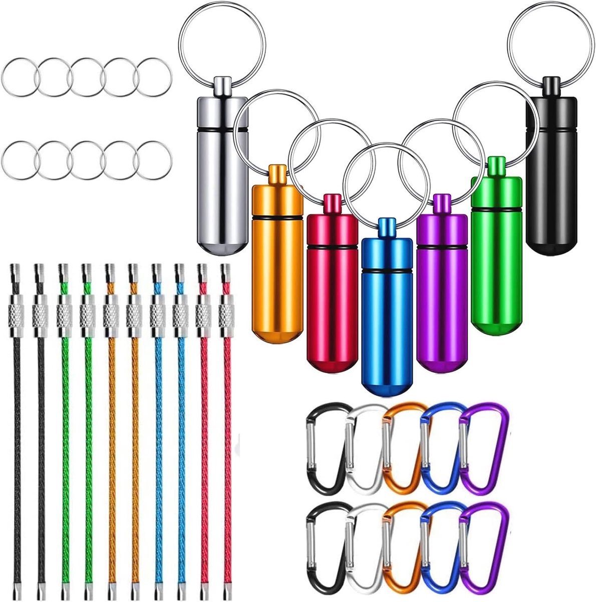 7-delige Pillendoos Set, Mini Aluminium Pillendoos met Sleutelhanger, Waterdicht en Luchtdicht, Handige Capsule voor Medicijnen en Vitaminen