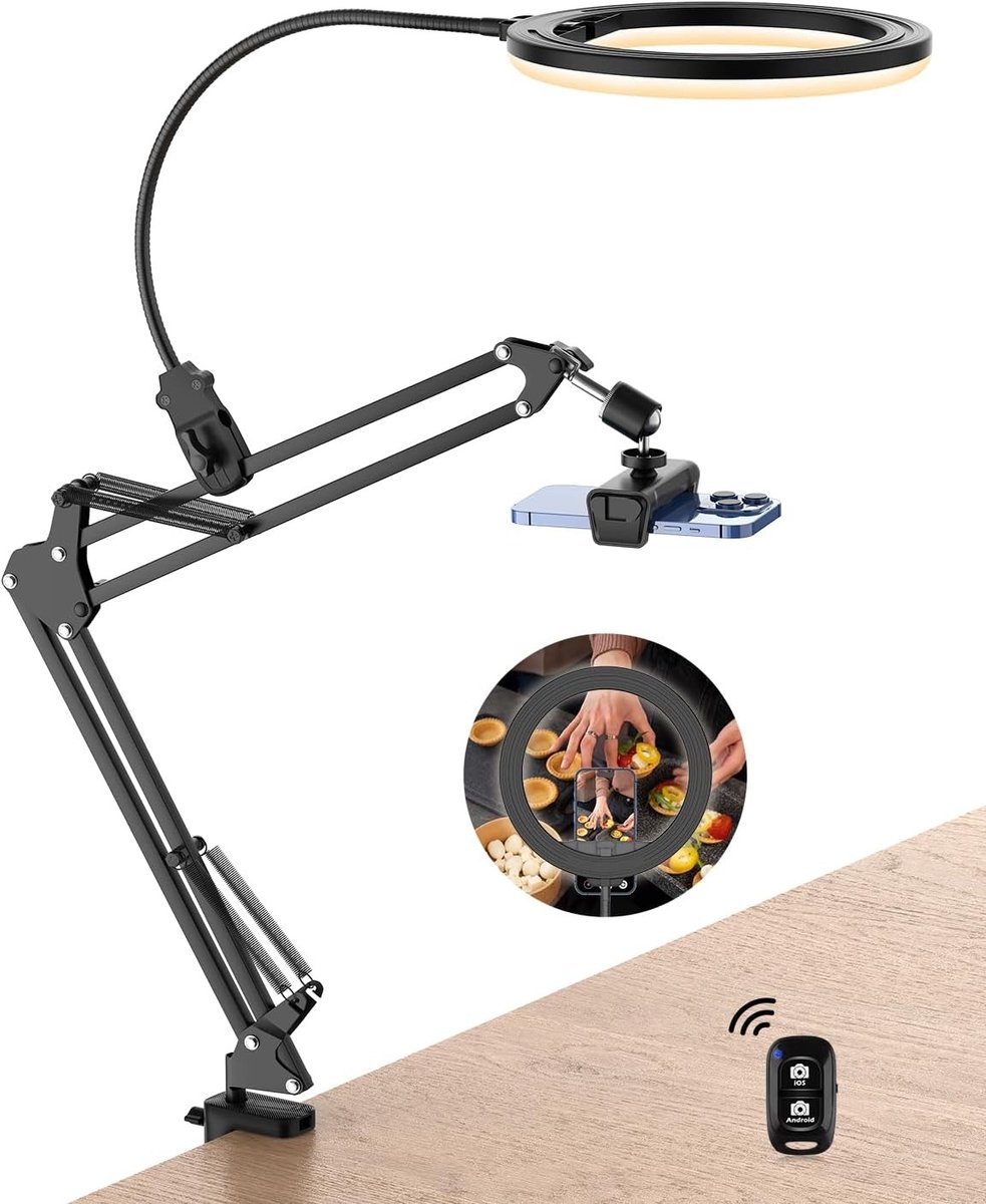 Ringlicht met Statief - Metalen Beugel - Flexibele Hoekverstelling - 25 cm Diameter - Voor Smartphone en Camera