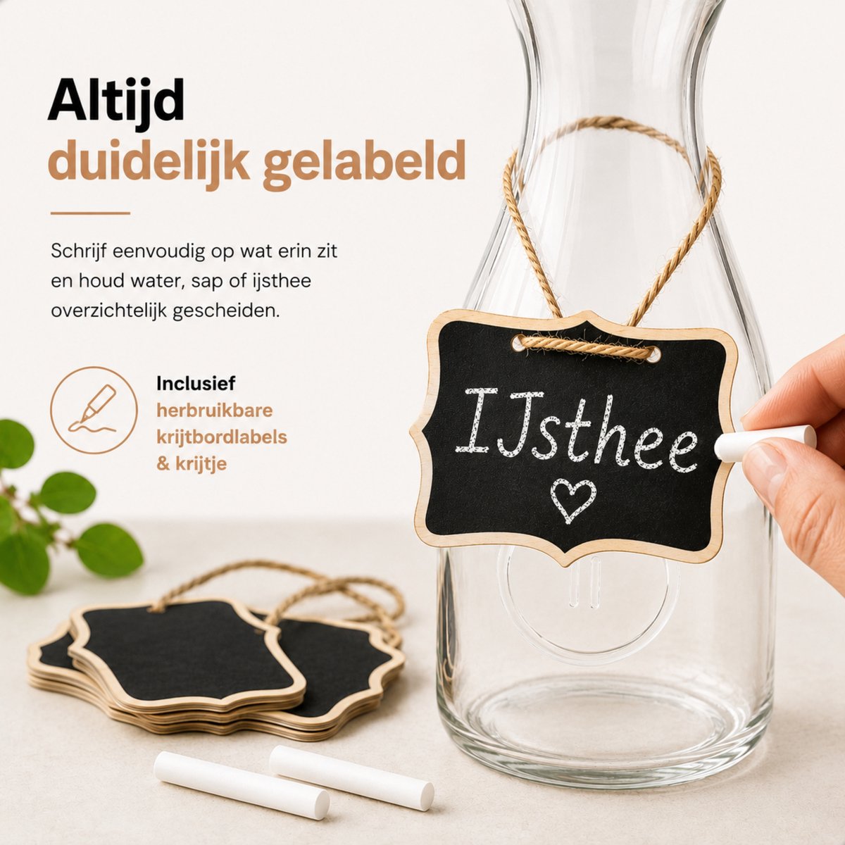 Boncy® Glazen Karaf - Set van 2 - Waterkan met Bamboe Deksel - Waterkaraf 1 Liter - Schenkkan van Glas - karaffen Water Kan Carafe — cadeau in Koken & Dineren - foto 3