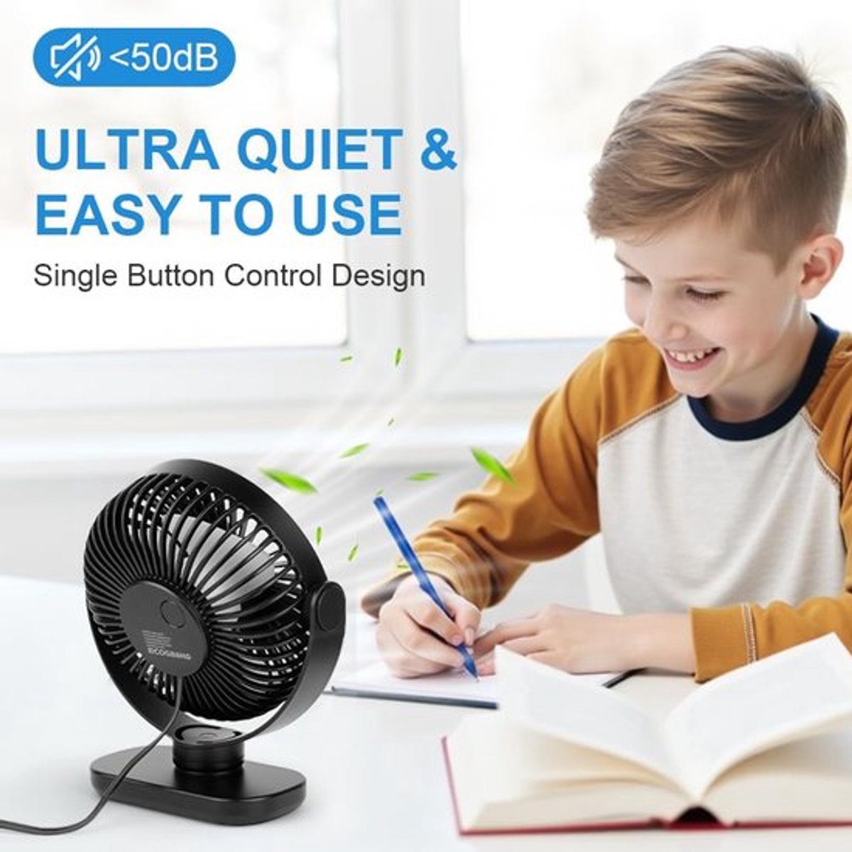 Solvix tafel ventilator geluidloos - Tafelfan - Zwart - 360° Rotatable - Ultra-stil - Voor Thuis en Kantoor thumbnail 4