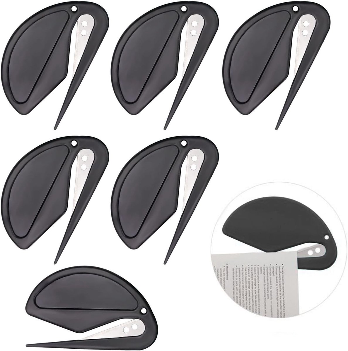 Zwarte Briefopener Set van 6, Mini Enveloppe Opener met Metaal Blade, Perfect voor Pakket en Papier Slijters