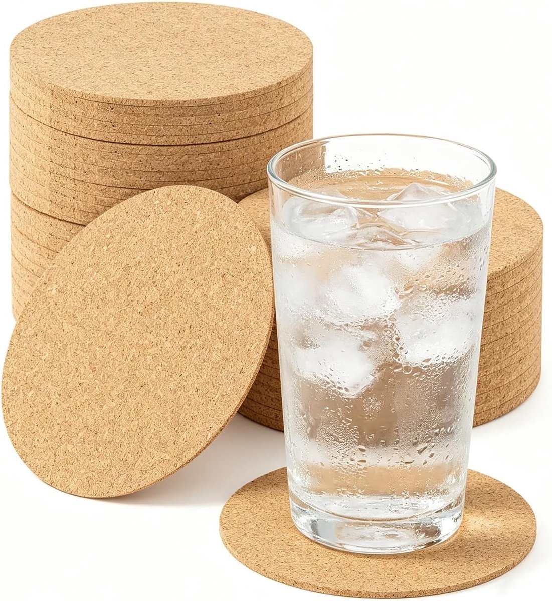 Ronde kurken onderzetters set van 50 stuks, 10 cm, 3 mm dik, ideaal voor drankjes, koffie en thee, perfect voor thuis, kantoor en bar