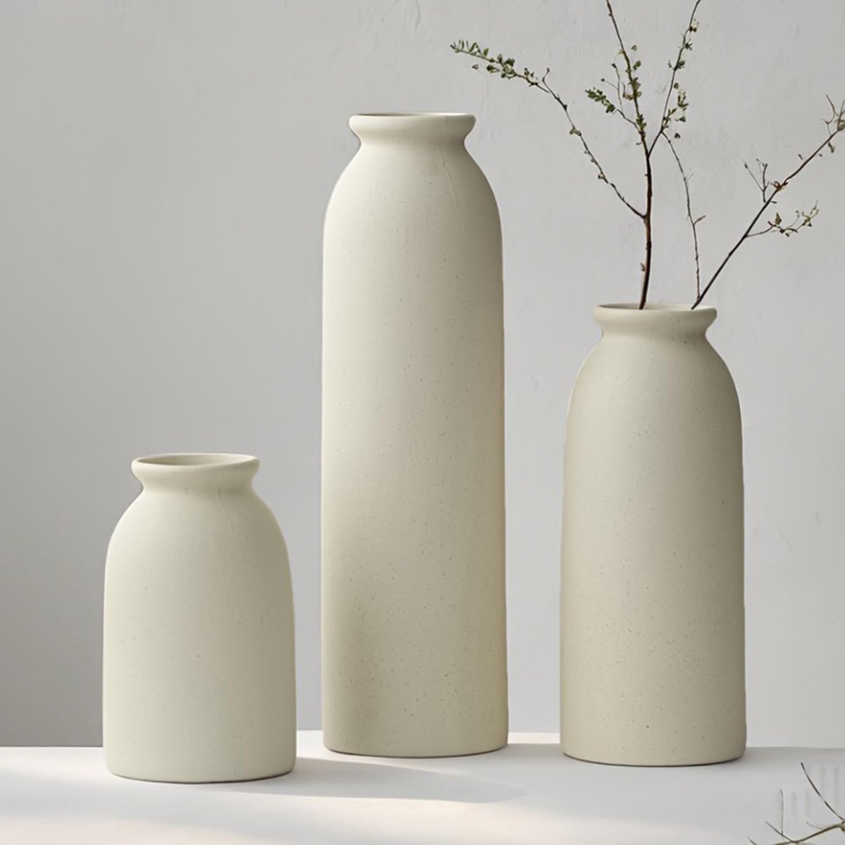 Kleine keramische vazen 26,6 cm - rustieke boerderijstijl - set van 3 - decoratieve mini-vazen - ShopVlot