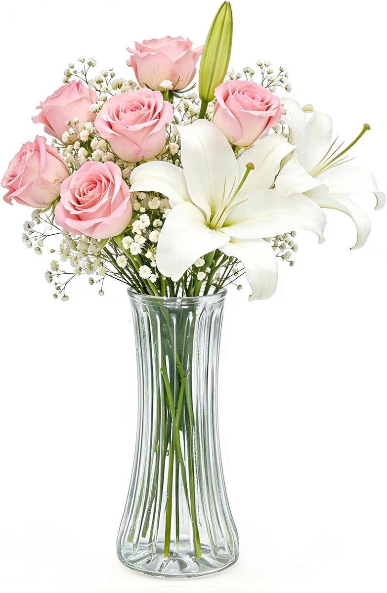 Glazen vaas 22,5cm - decoratief ontwerp - geschikt voor bloemen - stijlvolle toevoeging voor woonkamer - ShopVlot