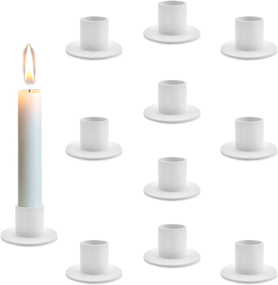Kandelaars klein 10 stuks - witte metalen kaarsenhouder - voor staafkaarsen - sfeervolle decoratie voor eettafel - ShopVlot