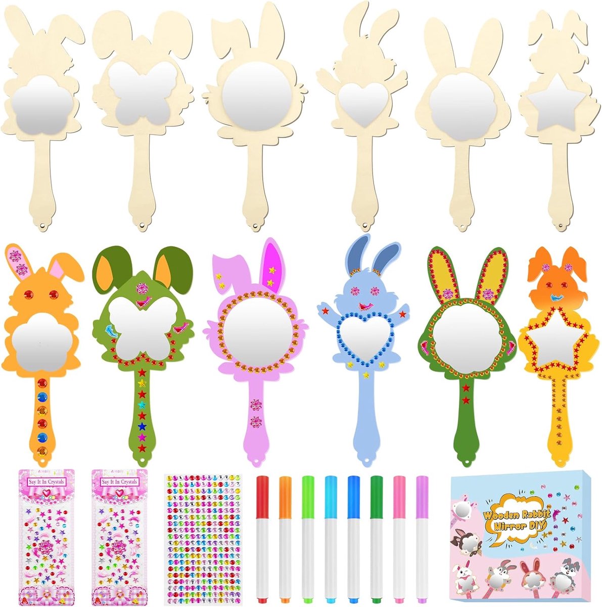 Houten Spiegel Knutselen 12 stuks - DIY met Aquarel Potloden - Schilderen en Stickers - ShopVlot