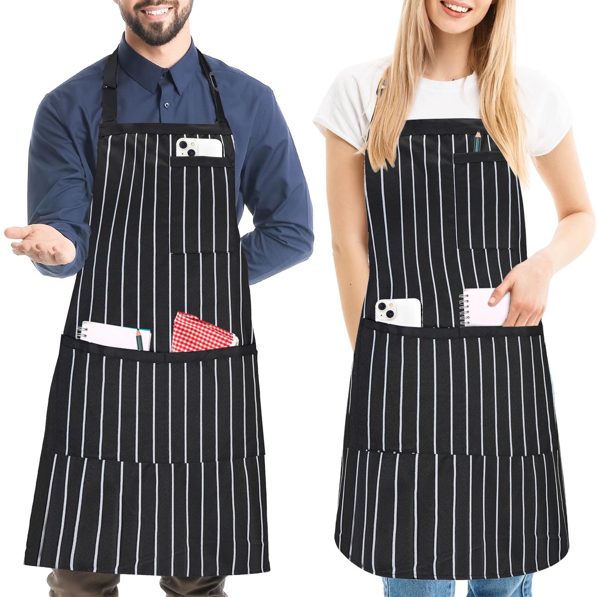 Keuken schort 68x80 cm - zwart met strepen - verstelbaar - ideaal voor koken en tuinieren - ShopVlot