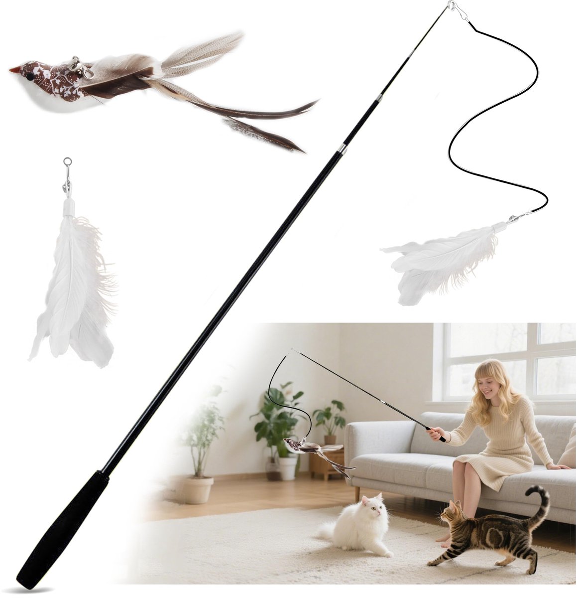 Kattenspel telescopische hengel 175 cm - flexibel ontwerp - stimuleert jachtinstinct - ideaal voor speelplezier - ShopVlot