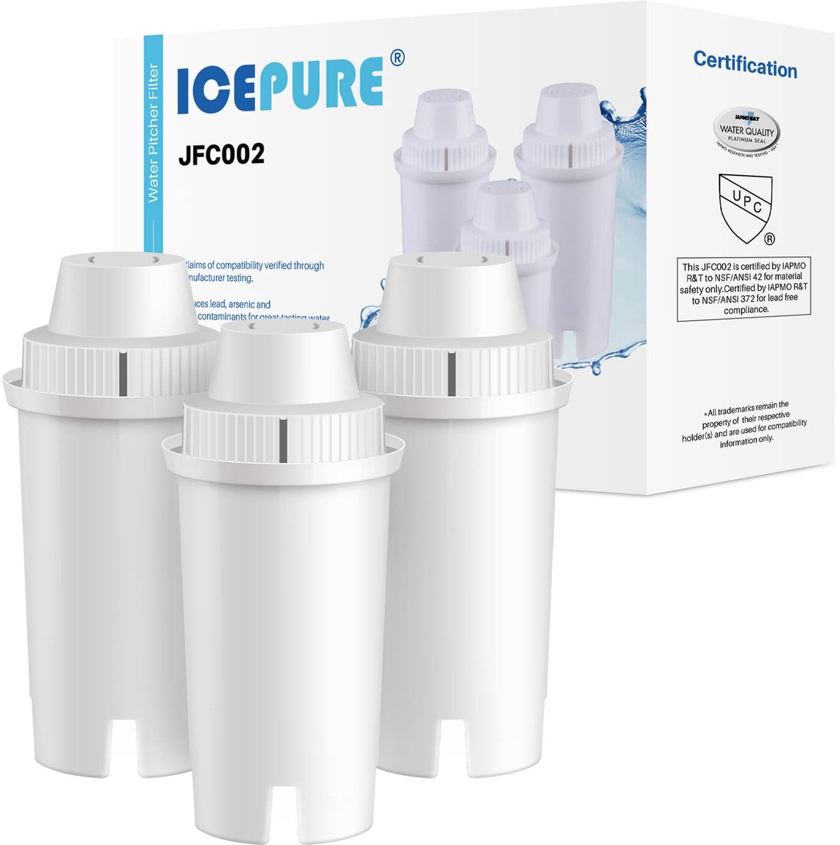 Waterfilter karaf vervangend - 3 stuks - compatibel met Brita - voor zuiver en smakelijk water - ShopVlot