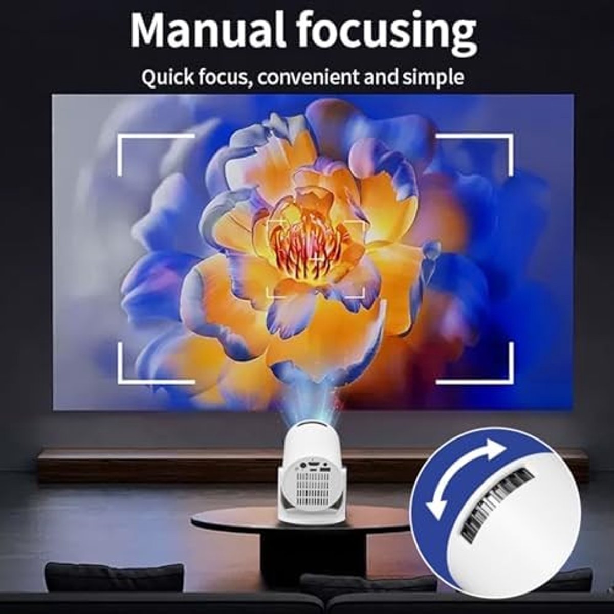 Draagbare 1080P Projector met Wi-Fi, 270° Verstelbare LED Filmprojector en Trapeziumcorrectie voor Android en USB TV Stick