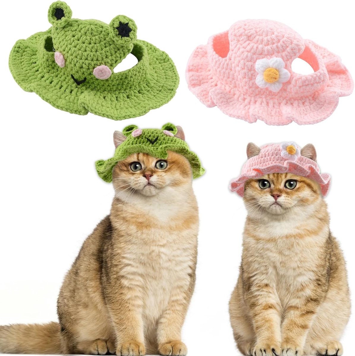 Handgemaakte Gebreide Hoed voor Katten en Honden, 2 Stuks, Geschikt voor Winter, Feestdagen en Kostuums