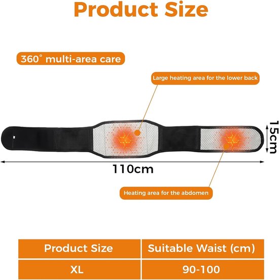 Zelfverwarmende Rugsteun met Magnetische Therapie, Ondersteuning voor Rugpijn, Heupband voor Comfort en Warmte, Geschikt voor Mannen en Vrouwen, XL — afbeelding 4