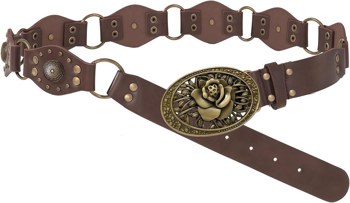 Vintage Leren Brede Western Riem voor Dames - Ideaal voor Jeans en Jurken in Boho Stijl
