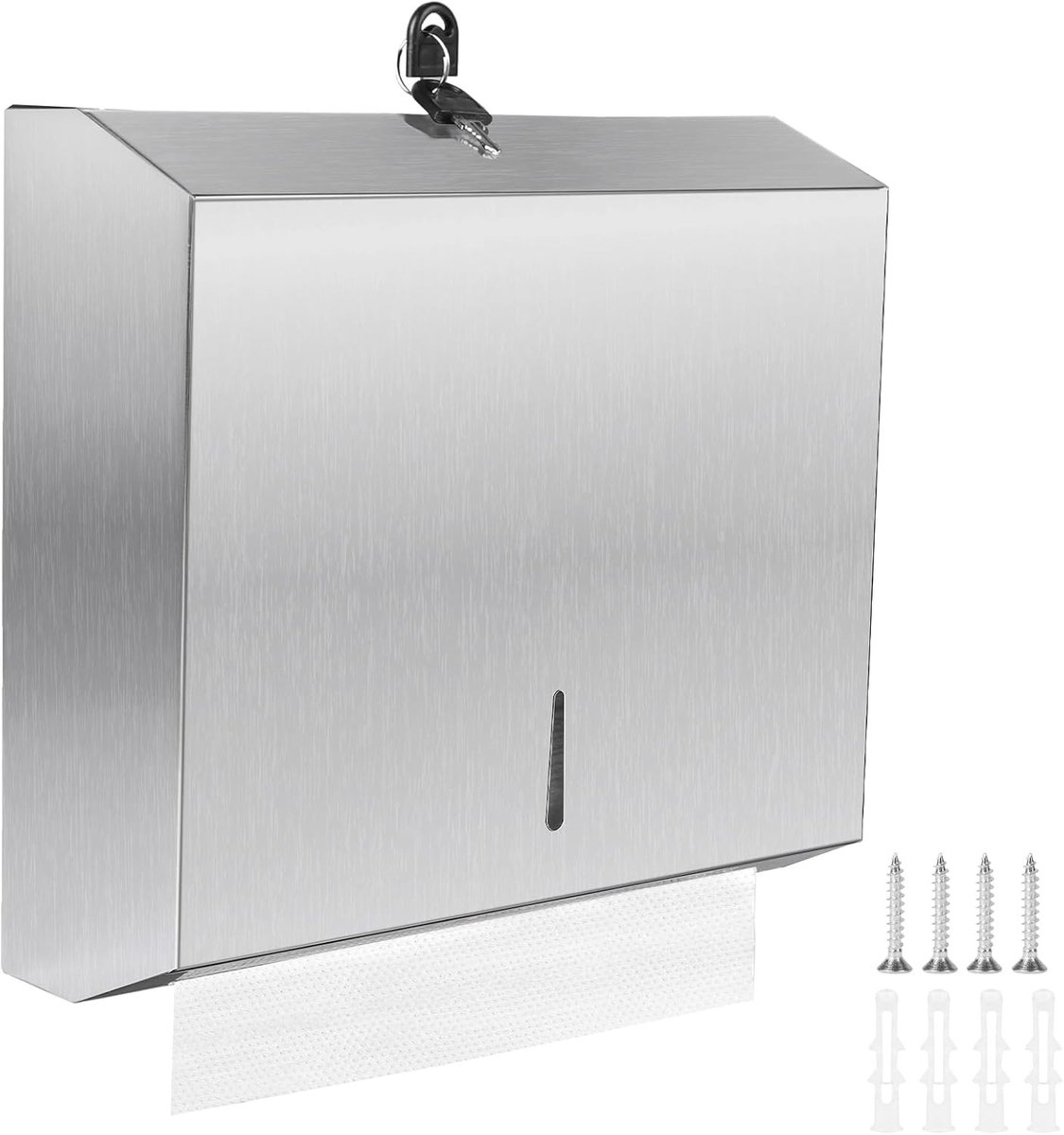 Stainless Steel Wandmontage Handdoekdispenser, Lockable, Voor 250-400 Papieren, Hygiënisch en Duurzaam