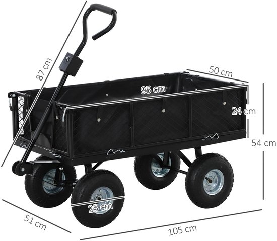 Atlasyx bolderkar - Bolderwagen - Transportkar - Strandkar - Transportwagen - 114 L - 300 kg Draagkracht - 105 x 51 x 54cm - Zwart — afbeelding 5