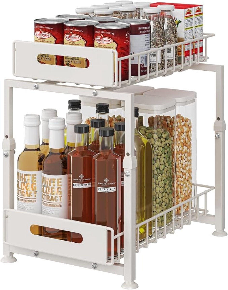Opslag onder de gootsteen 2 niveaus Metalen keukenorganizer met uittrekbare laden