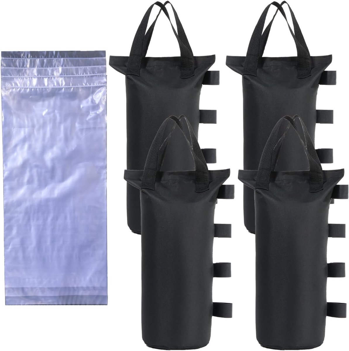Robuuste zandzakken en wateropslagzakken voor tenten, 50 x 20 cm, zwart, 4 zandzakken + 4 waterzakken, ideaal voor stabiliteit en gebruiksgemak