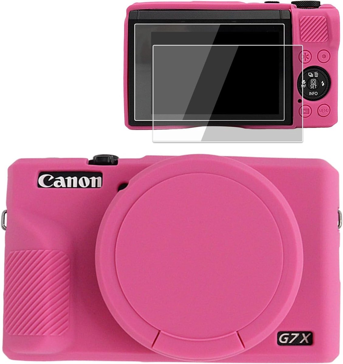 Camera Tas voor Canon Powershot G7 X Mark III met 2 Schermprotectors, Zachte Bescherming, Lichtgewicht en Verwijderbare Lenshoes in Barbie Roze