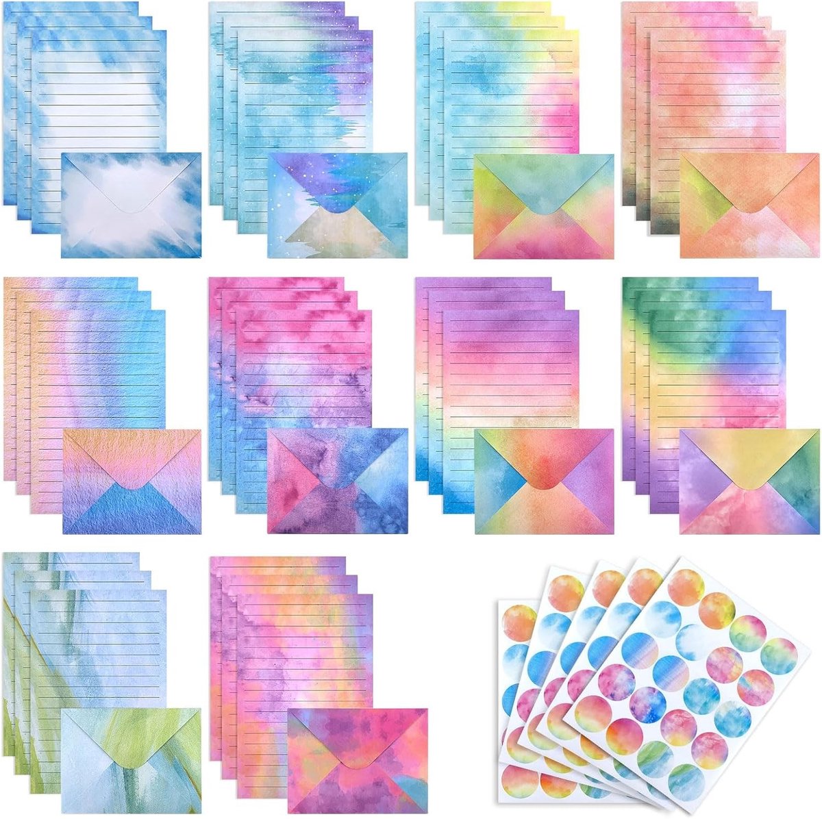 200 Stuks Waterverf Briefpapier en Enveloppen Set met Stickers, Dubbelzijdig Lined Papier voor Kaarten, Uitnodigingen en Persoonlijke Briefwisseling