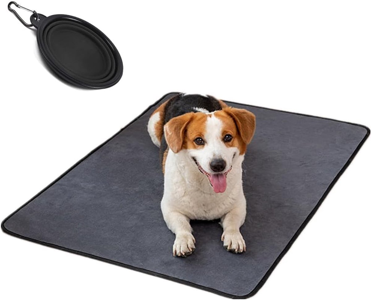 Wasbare Puppy Mat 120 x 90 cm - Antislip Trainingsmat voor Honden, Sneldrogende Absorptiemat, Inclusief Vouwbare Kom