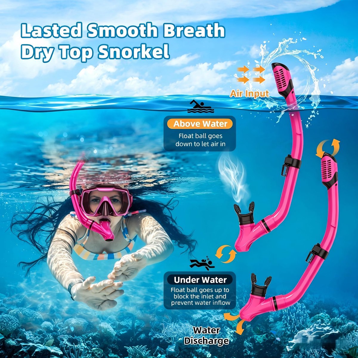 Snorkelset voor volwassenen - verstelbare vinnen - volledige droge duikuitrusting - ideaal voor snorkelen - ShopVlot