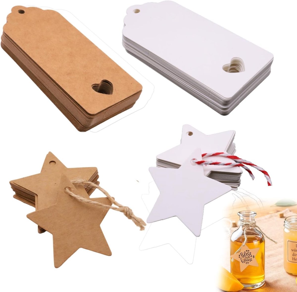 Cadeauetiketten - Wit - Kraftpapier - Voor Geschenkpakketten en Doe-Het-Zelfprojecten