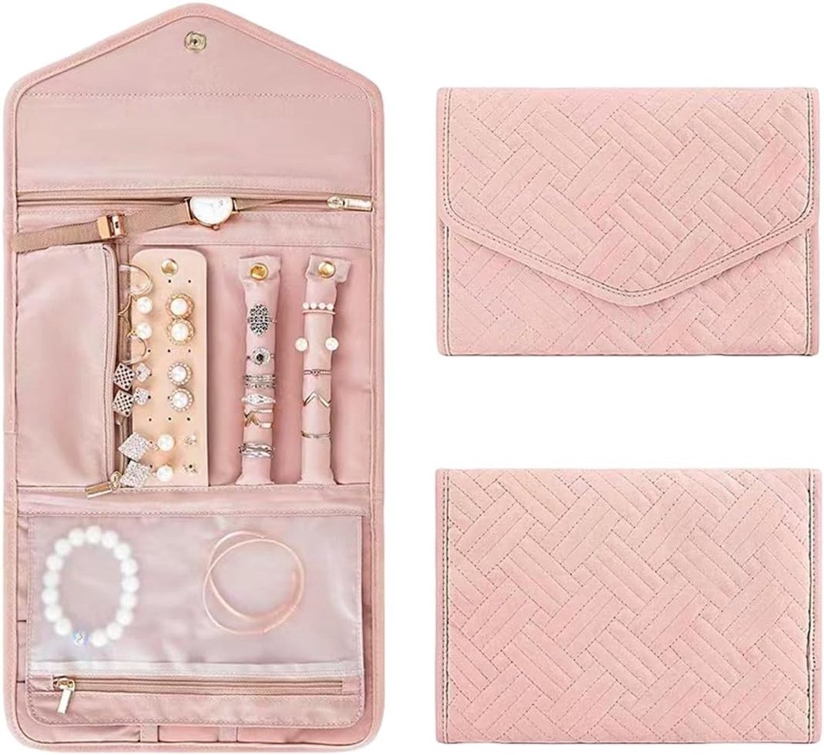 Grote sieradenorganizer voor op reis, ideaal voor ringen, oorbellen en halskettingen, meerkleurig en praktisch ontwerp