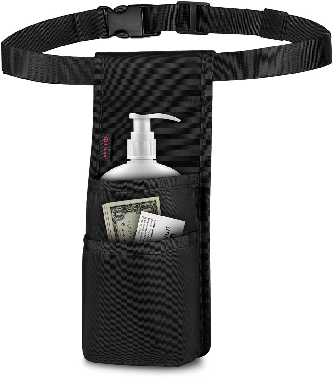 Professionele Massagefles Tas voor 1 Fles, Organizer voor Massageolie met Verstelbare Riem, Holster voor Massage Therapeuten met Meerdere Vakken en Comfortabel Design