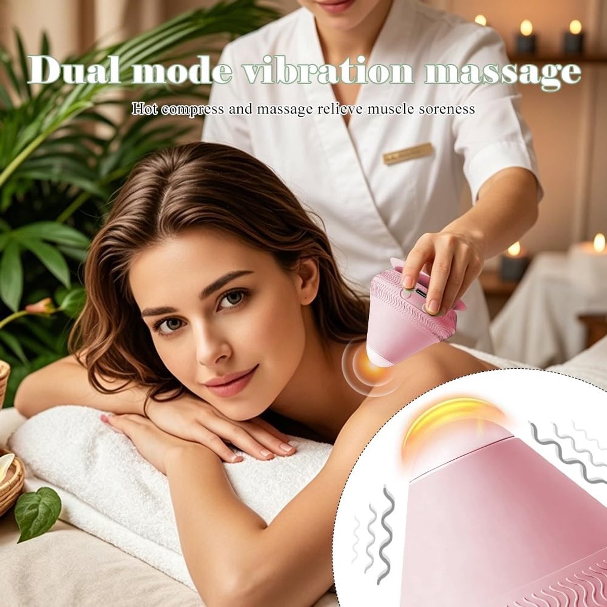 Elektrische Massagebal met Vibratie en Verwarming, Inclusief Zuignap voor Ontspanning en Spierherstel (Roze)