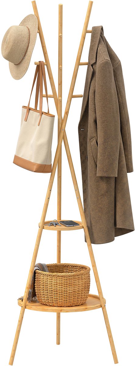HOMCOM Coat Rack-Bambus, MDF-58,5L x 58,5B x 176H cm-Naturholz