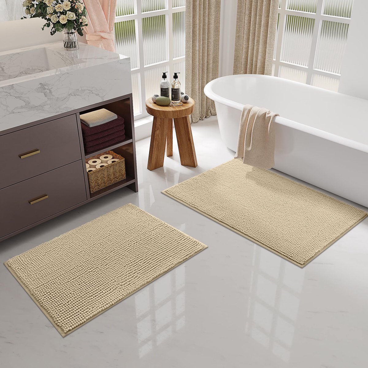 Chenille badmat antislip 60 x 120 cm - groot formaat - zacht materiaal - voor veilige badkamer - ShopVlot