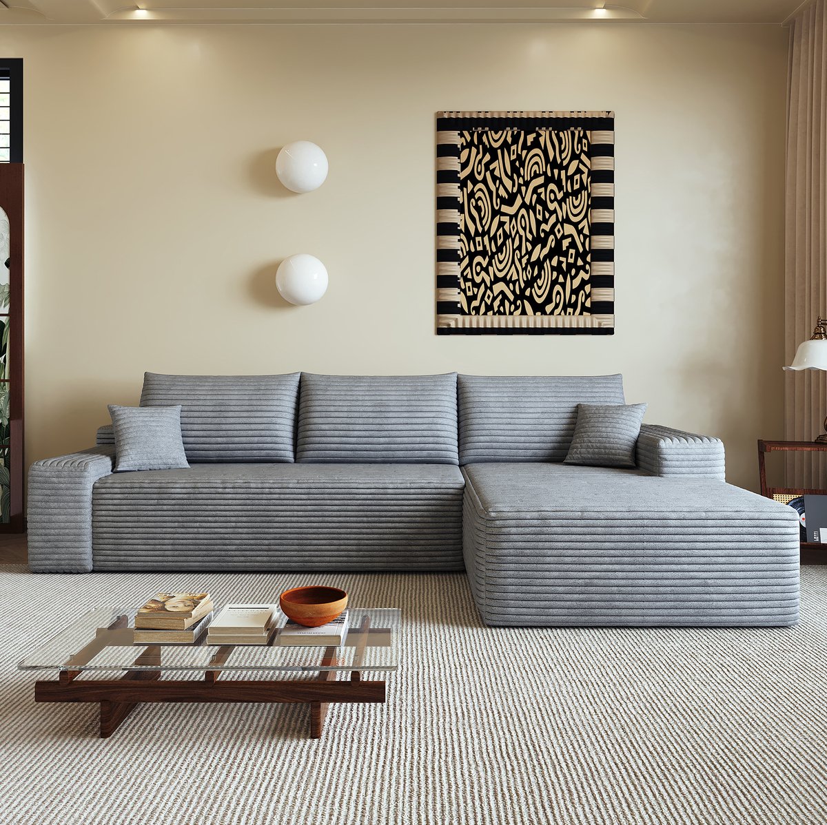 DESMIU Hoekbank 270 Cm - Modulaire L Vormige Chaiselongue - 3 Zitplaatsen - Voor Woonkamer En Appartement - Stof - Grijs