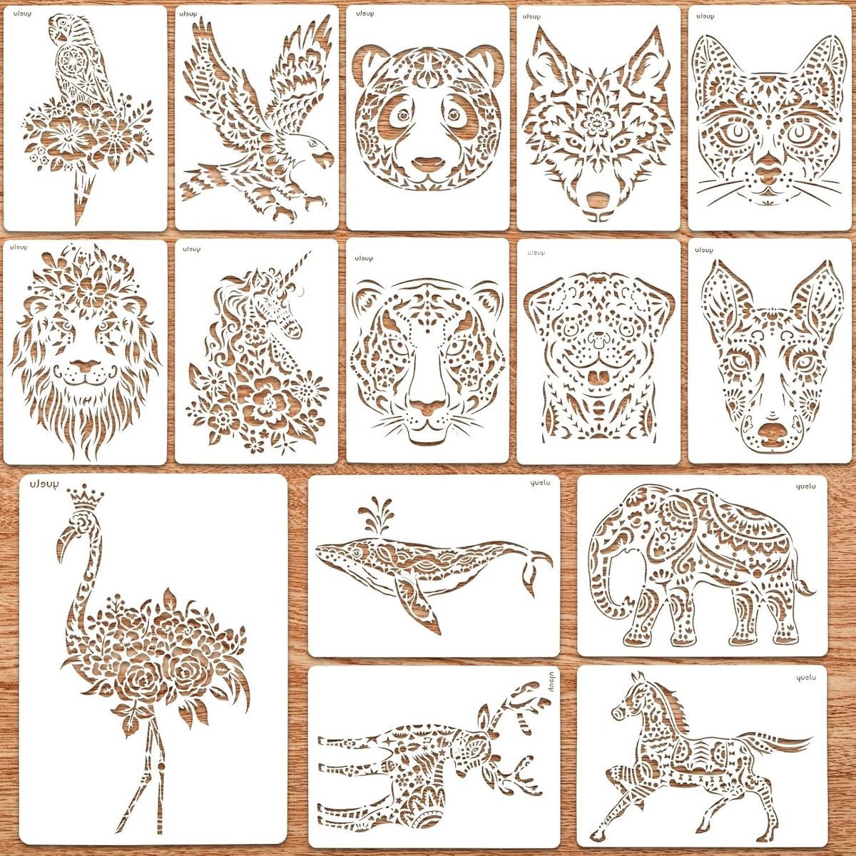 15 Herbruikbare Dieren Sjablonen 30 x 22 cm voor Schilderen, DIY en Scrapbooking Activiteiten