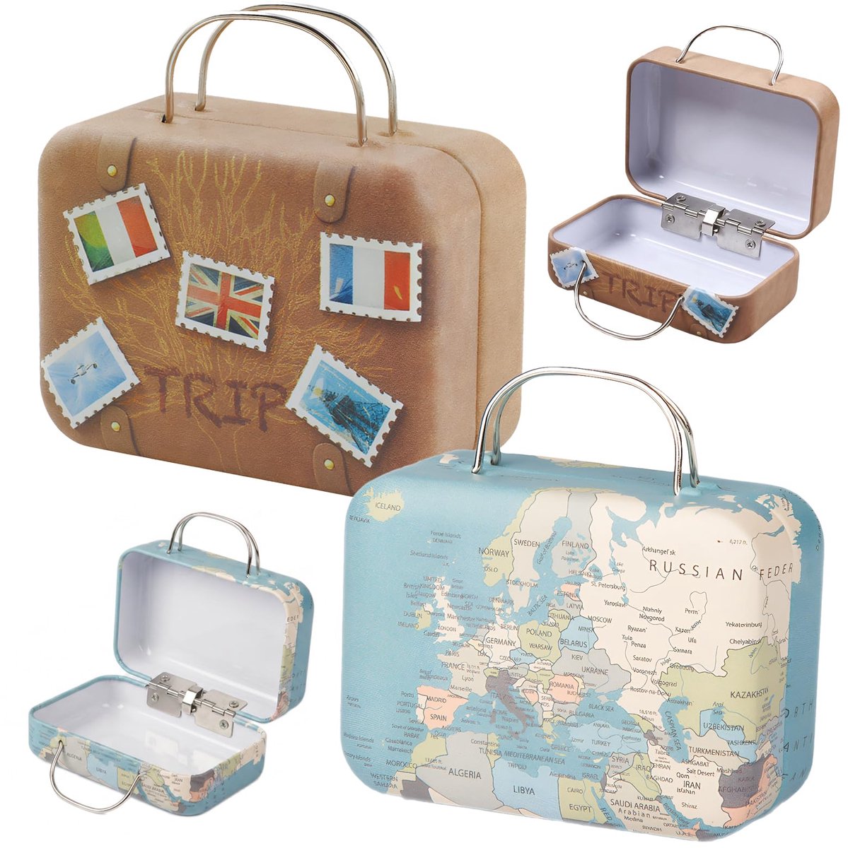 Mini-koffertjes set van 2 - decoratieve metalen geschenkdoos - reisthema - ideaal voor opbergen - ShopVlot