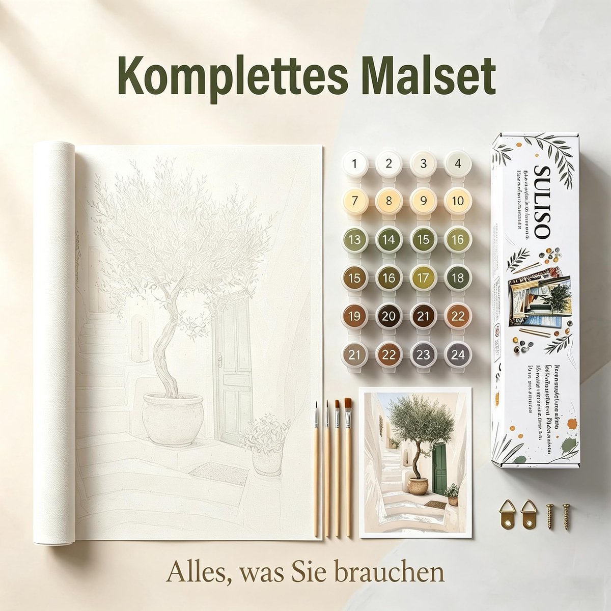 Schilderen op nummer landschap 40 x 50 cm - olijfboom - set met canvas en acrylverf - ideaal voor beginners - ShopVlot