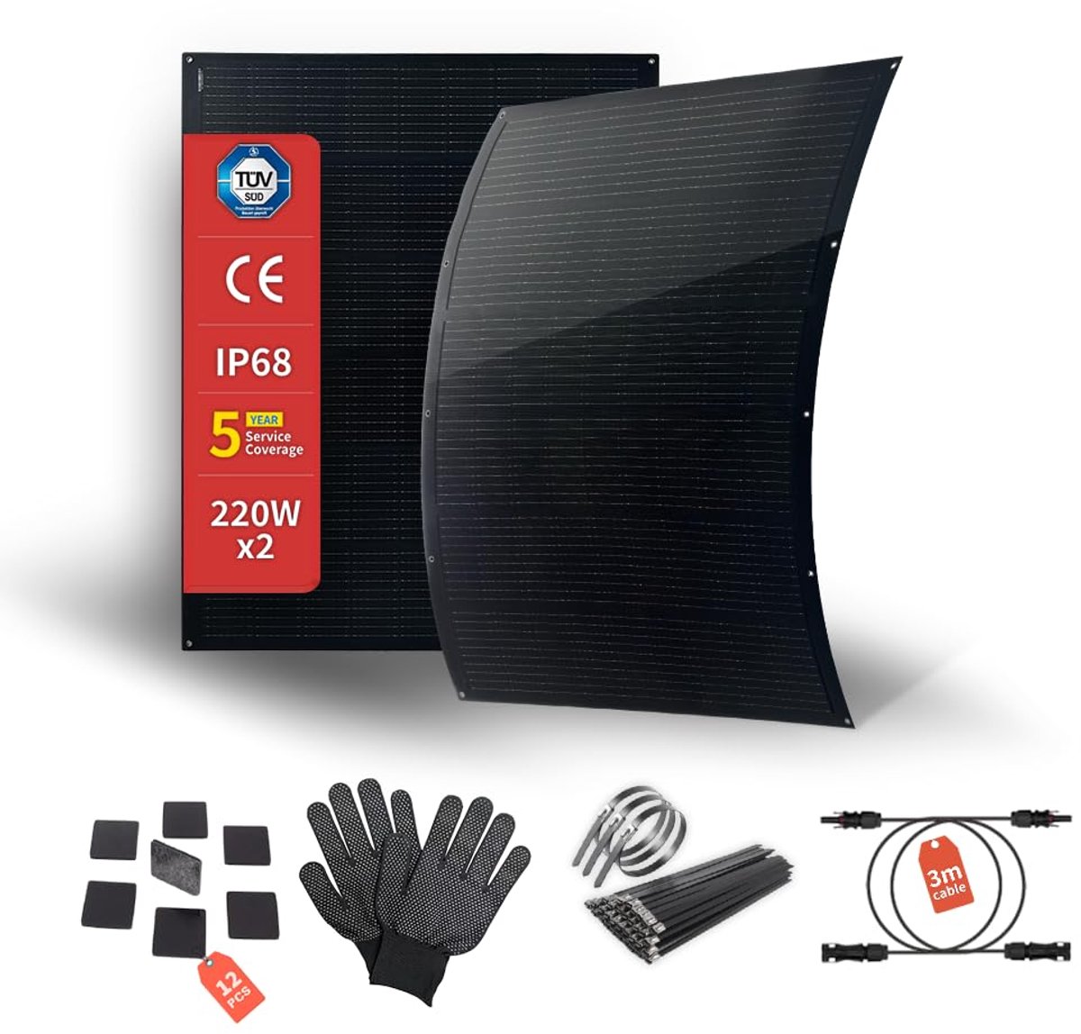 Zonnepaneelset 2x220 W - flexibele uitvoering - balkon-PV - duurzame energieoplossing - ShopVlot