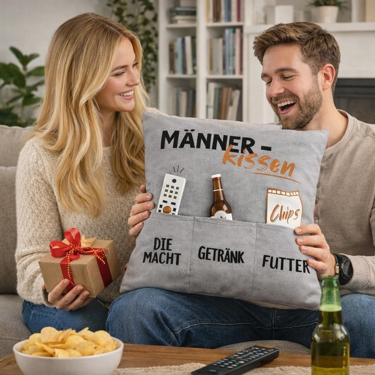 Decoratieve Kussenhoes met Pocket 45 x 45 cm - Perfect als Cadeau voor Mannen, Verjaardag, Vaderdag en Kerst (Grijs)